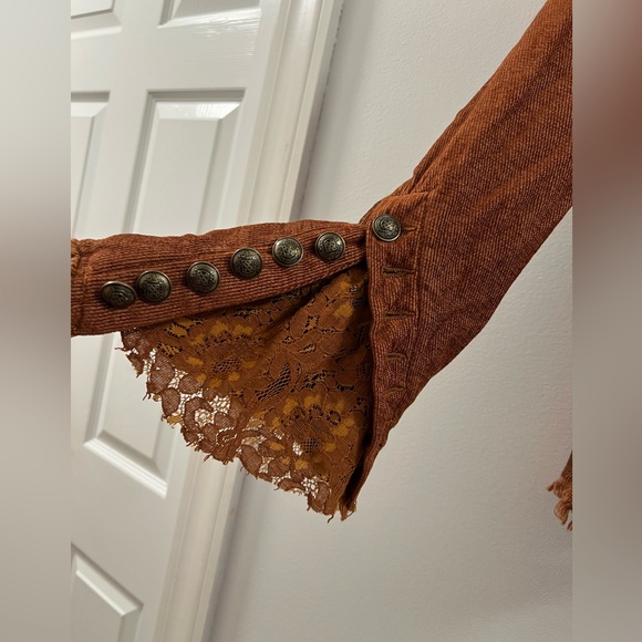 16. Free People Throwback Corduroy Military Lace Bell Sleeve Jacket Blazer - Picture 9 of 16